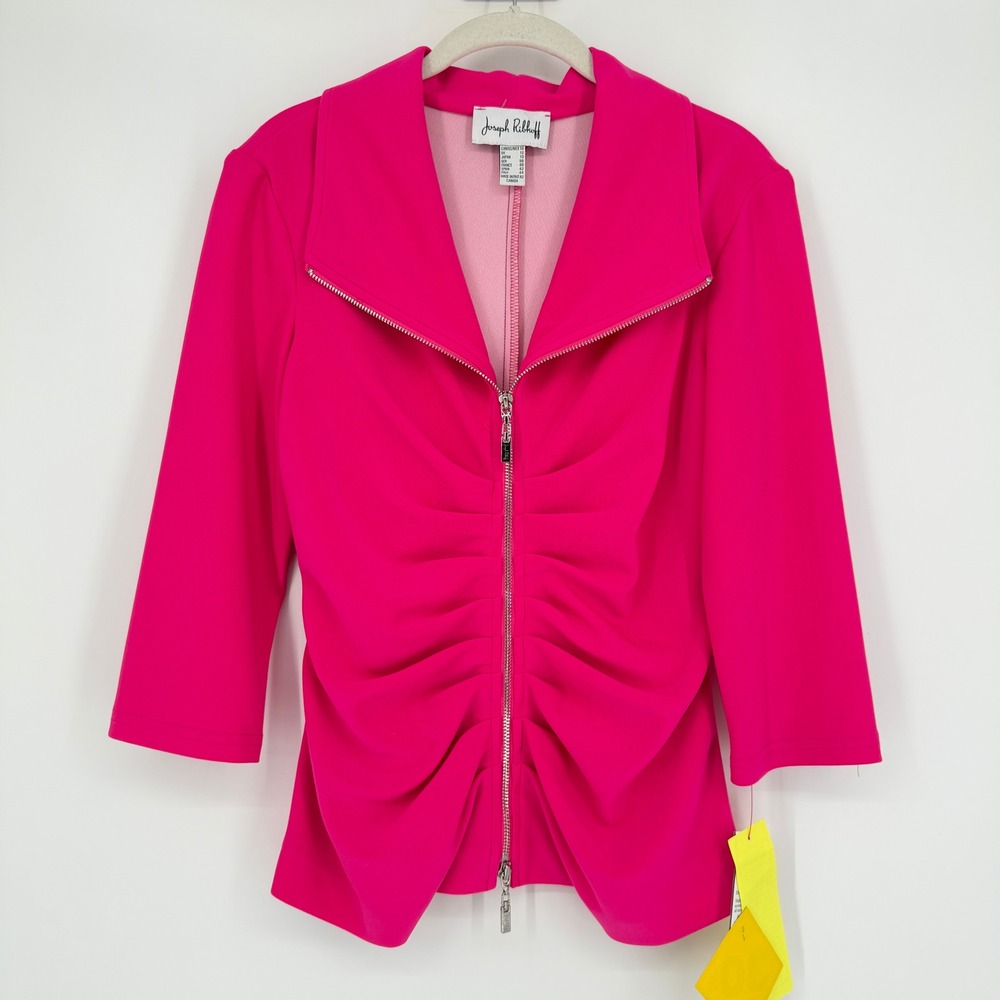 Joseph Ribkoff Hot Pink Ruched Zip-Front Blazer - Picture 2 of 14
